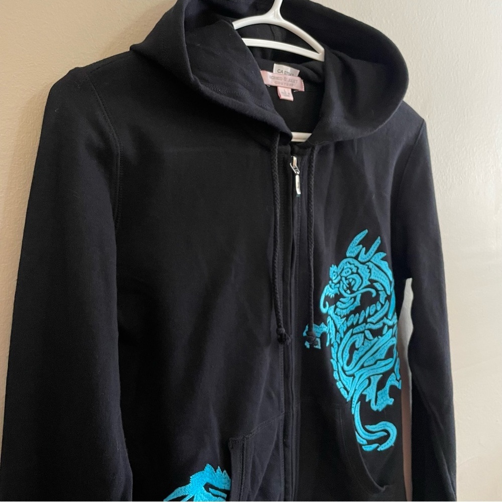 Y2K Romeo & Juliet Couture Black Dragon Zip-Up Hoodie – L (Fits M/L) Like New - Picture 5 of 15